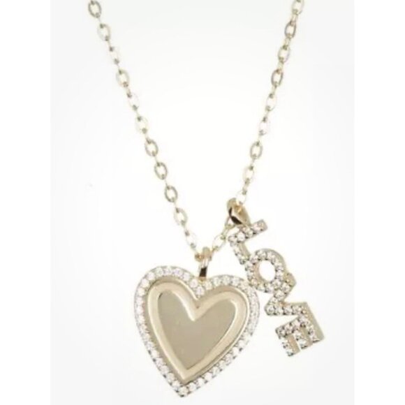 Lesa Michele Pave CZ Love Charm Gold-Plated Sterling Heart Pendant Necklace-16" - Picture 3 of 5